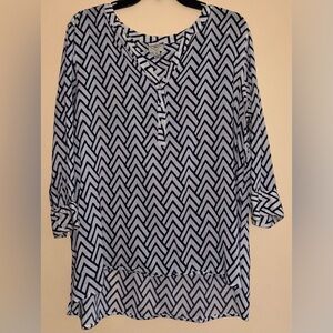 St. John’s Bay Navy White Geometric Print Tunic Blouse Women’s Size XL